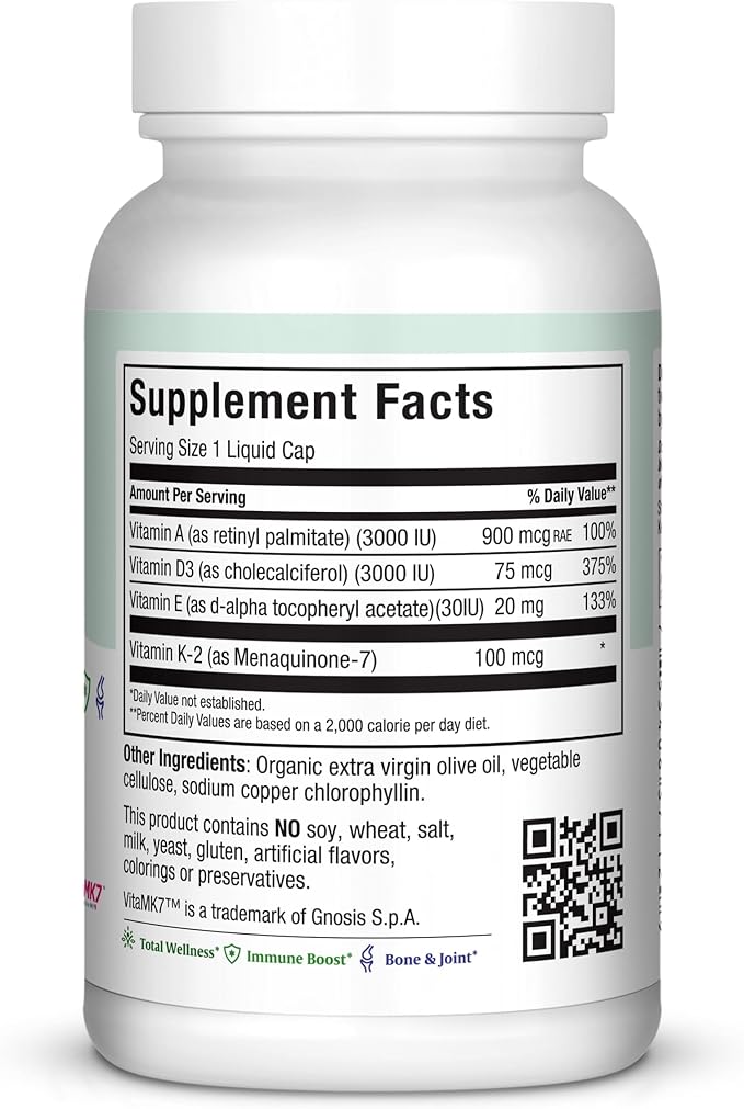 Maxi Vitamins K2 A D3 and E Liquid Caps 120 Count (KAD1)