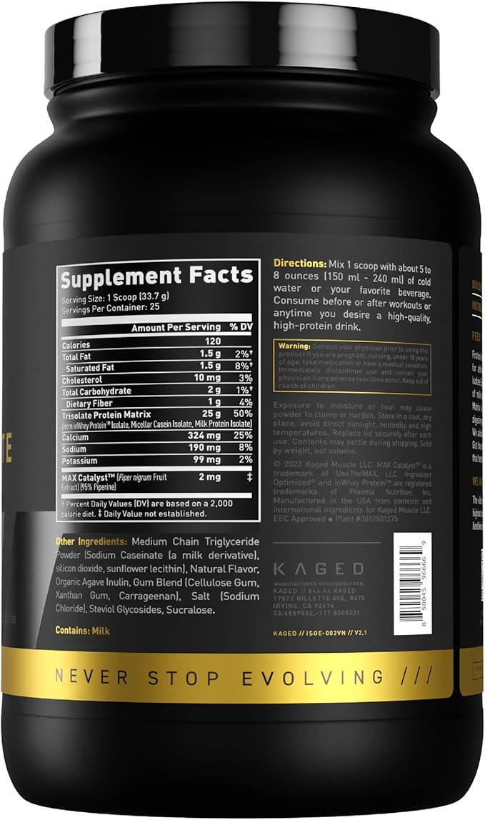 Kaged Whey Protein Isolate Elite Powder | Vanilla | Whey Casein &amp Milk Protein Blend | Post Workout Recovery Drink | Supports Muscle Building | Supplements for Men &amp Women | 2 lbs