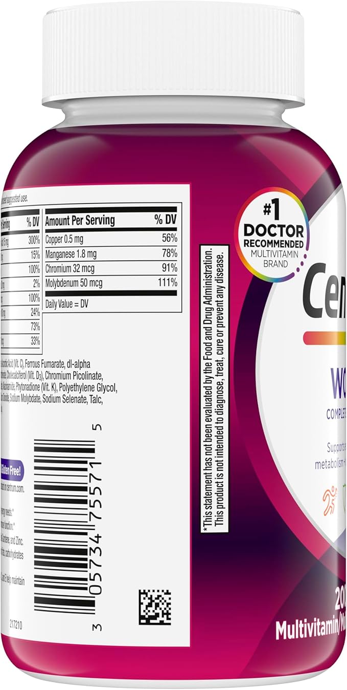 Centrum Multivitamin Tablet for Women Multivitamin/Multimineral Supplement with Iron Vitamin D3 B Vitamins and Antioxidant Vitamins C and E Gluten Free Non-GMO Ingredients - 200 Count