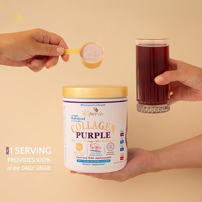 Purple &amp Multi Collagen Peptides Protein Powder | Clinically Proven | Liposomal Technology &amp Anthocyanins Advanced with 18 Amino Acids High Absorption Formula 40 Servings 20.3oz