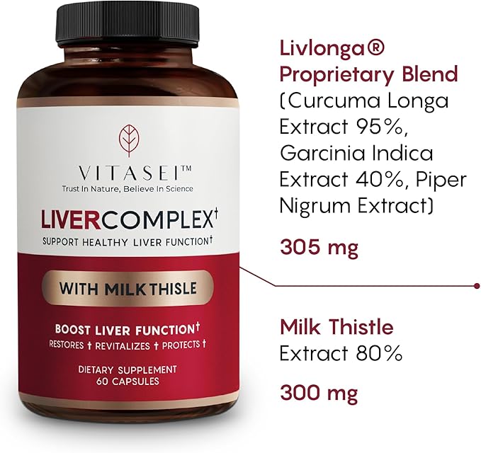 VITASEI Liver Cleanse Detox &amp Repair Liver Complex W/Milk Thistle Extract Garcinia Curcumin C3 Support Herbal Dietary Supplement Detox Formul for Women &amp Men 60 Capsules