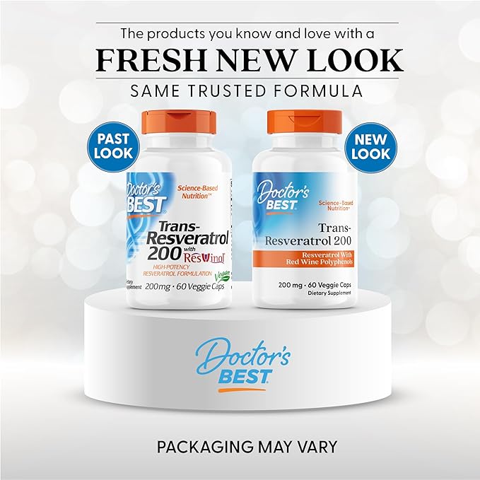 Doctors Best Trans-Resveratrol 200 Resveratrol with Red Wine Polyphenol (ResVinol) Non-GMO Gluten Free Soy Free Vegan 60 Veggie Caps