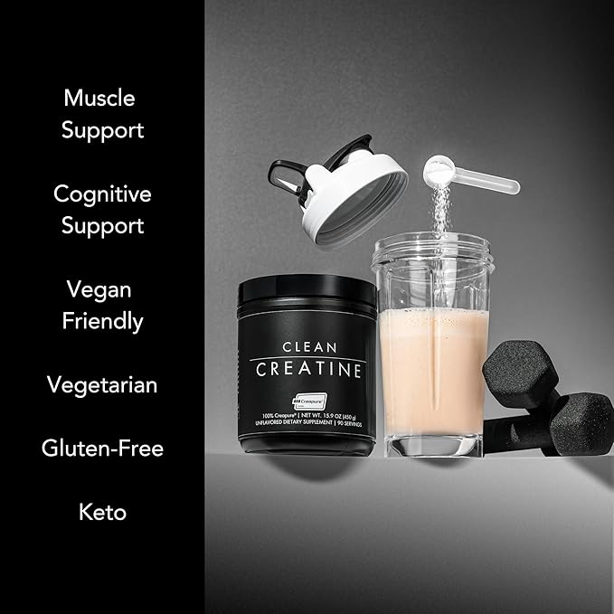 CLEAN Creatine - 100% Creapure® Creatine Monohydrate Powder for Muscle Health Performance and Cognitive Support | 3rd Party Certified by NSF | 90 Servings | Unflavored | Vegan Keto and Gluten-Free