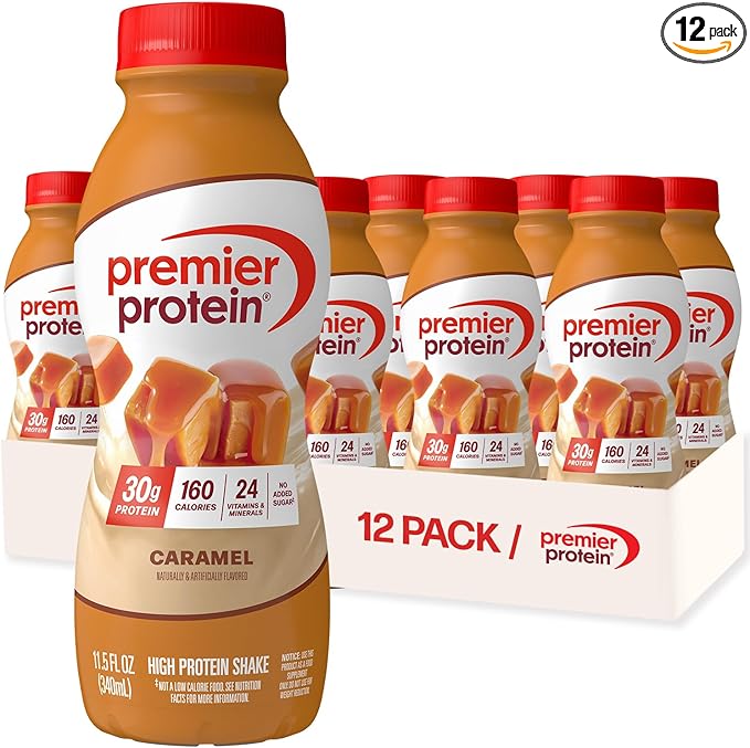 Premier Protein Shake Caramel 30g Protein No Added Sugar 24 Vitamins &amp Minerals to Support Immune Health 11.5 fl oz 12 Pack