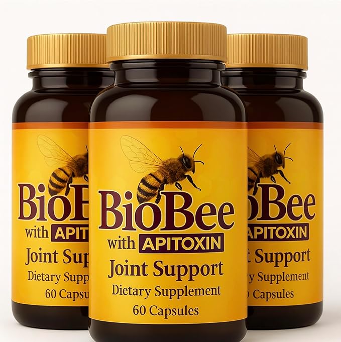 Natural Bio Bee - Venom with glucosamine sulfate Veneno Abeja 180 Capsulas Apitoxin Manuka Honey Dietary Supplement Pack de 3 Bottles