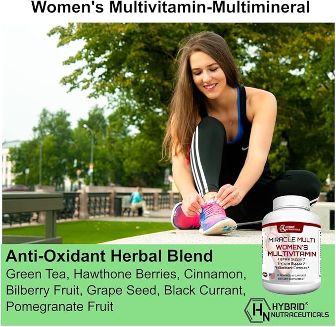 MiracleMulti Multivitamin for Women - Female Support Formula Immune Support Minerals Biotin Antioxidants &amp Superfoods Blend – 60 Capsules