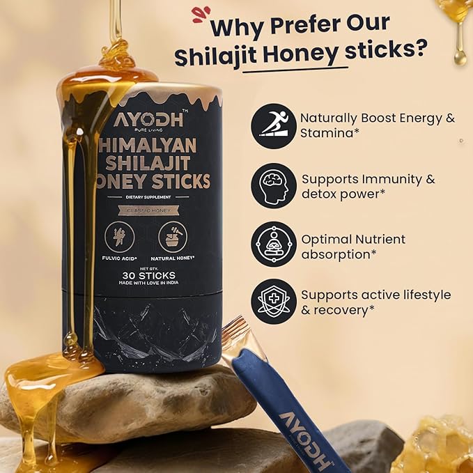 Honey sticks She lajit Honey Sticks for Women/Men Shilajit Honeysticks 30 Count Pure Himalayan Classic Shilajit Supplement Honeysticks Made W Fulvic Acid &amp Natural-Honey Supports Strength