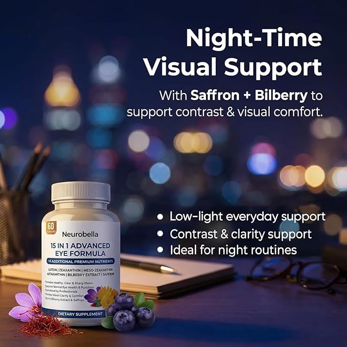 Neurobella Eye Formula - Neurobella 15 in 1 Advanced Eye Formula with All 3 Carotenoids Lutein &amp Zeaxanthin Bilberry Extract and Saffron 60 Capsules