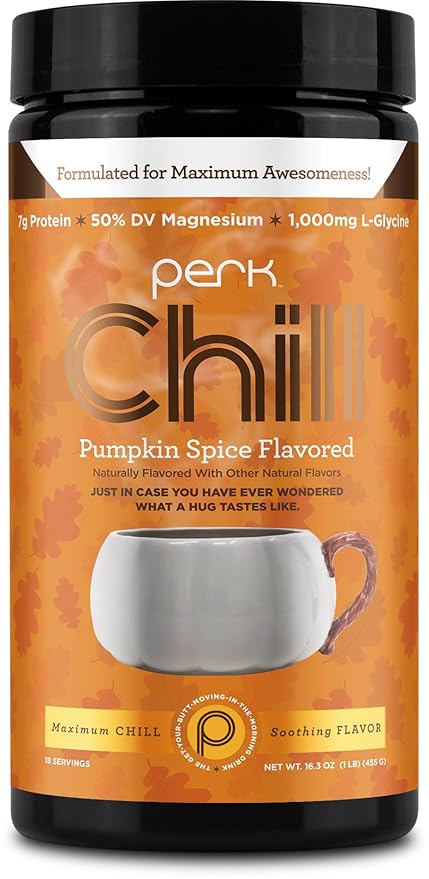 Perk Chill Drink Mix (Pumpkin Spice) 18 Servings – Calming Melatonin-Free Nighttime Sleep Aid Support with Magnesium &amp L-Glycine Soy-Free Peanut-Free Gluten-Free