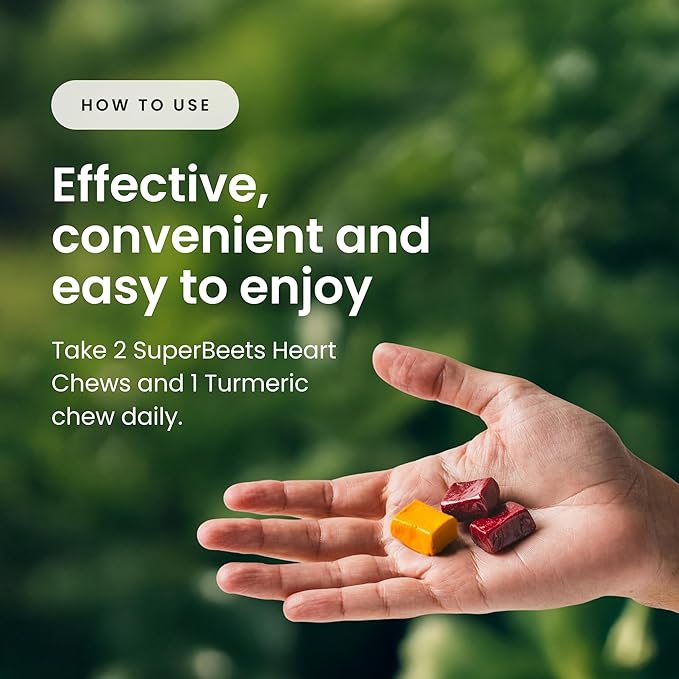 Humann SuperBeets Heart Chews &amp Turmeric Chews Beetroot and Turmeric Supplement High Absorption Curcumin Complex Nitric Oxide Support 90 Count