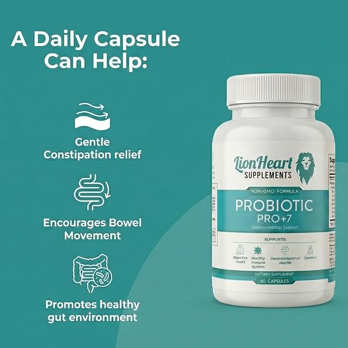 Probiotics for Constipation Relief &amp Gut Health – Naturally Supports Daily Bowel Movement Supplement – Bloat Free - 60 Capsules - for Men and Women