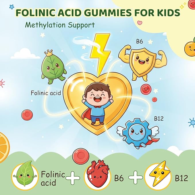 ABYSSUS Folinic Acid for Kids Gummies Methylated B-Complex for Children Maximum Absorption for Brain Focus &amp Healthy Growth Non-GMO 60 Gummies