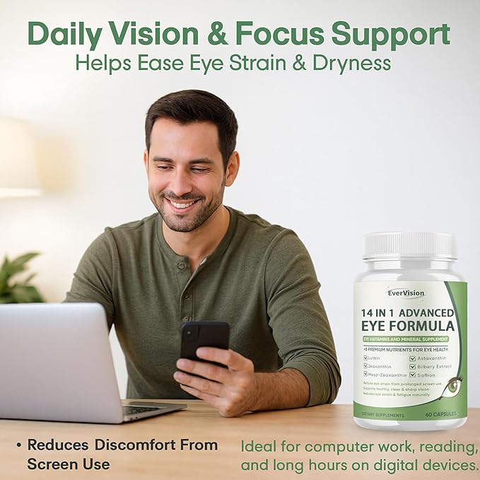 14 in 1 Advanced Eye Formula – Eye Vitamin and Mineral Supplement with Lutein Zeaxanthin Zinc &amp Bilberry Extract – Vision &amp Focus Support (2)