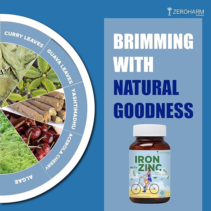 ATS Iron with Zinc &amp Folic Acid tablets | Plant based Iron Folic Zinc | Iron supplements for anemia | and strength| Enhances brain function |