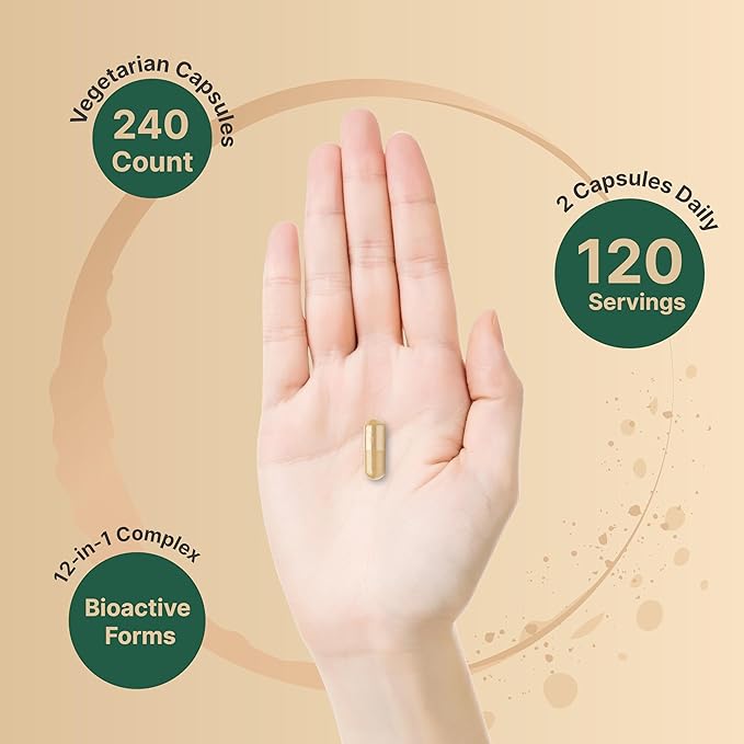 NatureBell Methylated B Complex Vitamins - 240 Vegetarian Capsules - High Bioavailability 12-in-1 Formula - for Immune Health &amp Energy Support* - Non-GMO &amp Gluten-Free