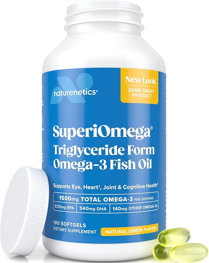 Triglyceride Omega 3 Fish Oil – High EPA &amp DHA for Eye Joint Heart &amp Brain Support – Omega-3 Fatty Acids - Lemon Flavor – 180 Softgels – 90 Day Supply