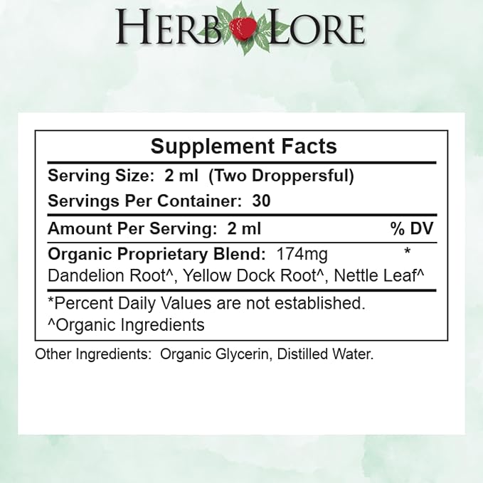 Herb Lore Iron Tonic - Organic Liquid Iron Drops Supplement for Kids &amp Women - Baby Infant &amp Toddler Friendly - Plant Based Vegan Gentle Non Constipating Herbal Tincture (2 fl oz)
