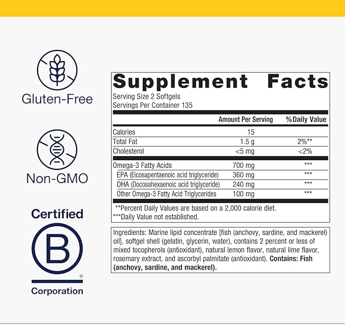 Metagenics OmegaGenics Fish Oil EPA-DHA 300-180 mg EPA &amp 120 mg DHA per Softgel - Supports Heart Brain Eye Joint &amp Immune Health* - Non-GMO Gluten-Free - GMP Certified Facility - 270 Softg