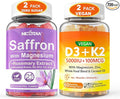 2Pack Saffron Supplements Gummies + 2Pack Vegan Vitamin D3 5000IU K2 Gummies Whole Food Blend Coconut Oil Magnesium