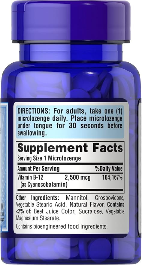 Puritan's Pride Vitamin B-12 2500 mcg Microlozenges 100 Count