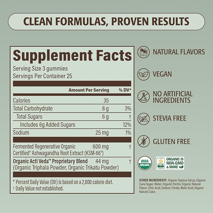 Regenerative Fermented KSM-66 Ashwagandha Vegan Gummies with Acti Veda™ Mixed Berry (600mg 25 Servings) Up to 150% More Effective Than KSM-66 Alone