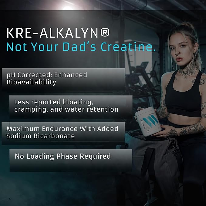 Swolverine Kre-Alkalyn Creatine Powder – pH-Buffered Creatine with Sodium Bicarbonate No Loading Phase Supports Strength Power &amp High-Intensity Performance 30 Servings Unflavored