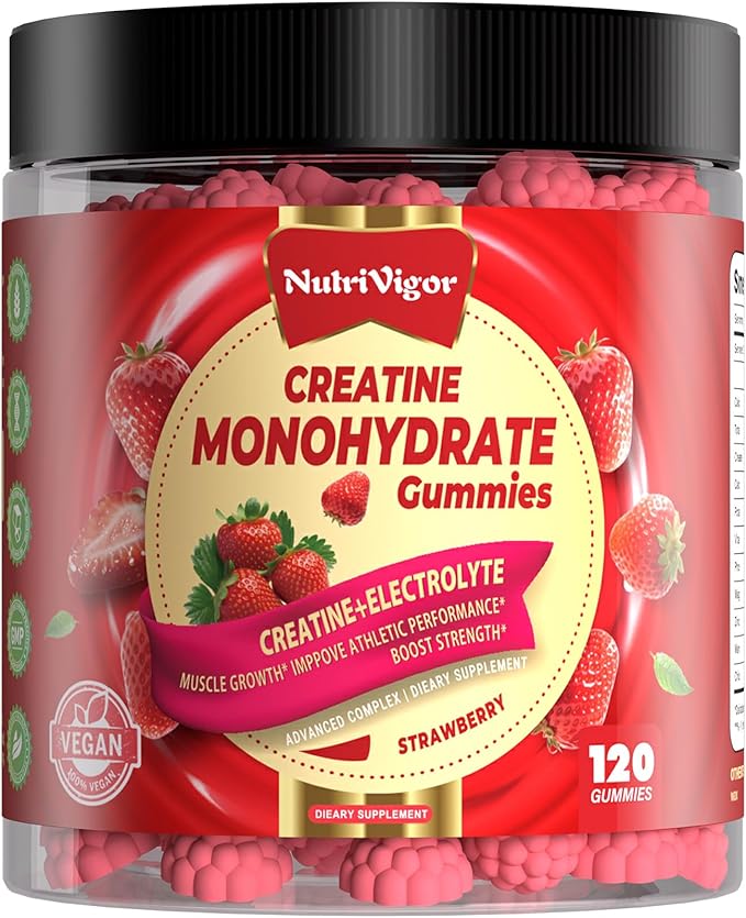 Creatine Monohydrate Gummies 5g for Men &amp Women Preworkout Gummy with ElectrolyteTaurine for Muscle Growth Strength &amp Energy Support Strawberry 120 pcs