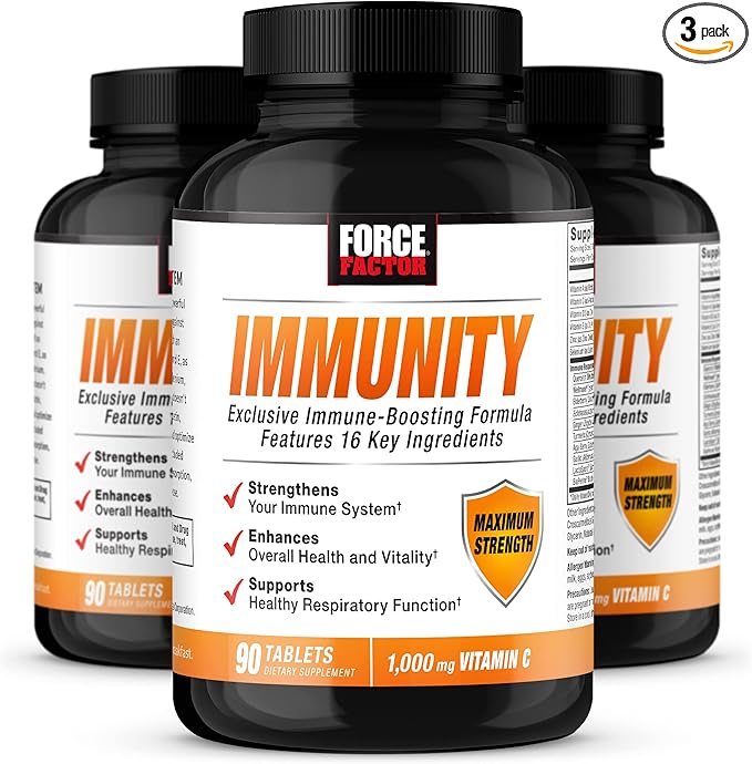 Force Factor Immunity Immune Support Booster with Elderberry and 1000mg of Vitamin C Plus Vitamin D Zinc Probiotics Antioxidants and Echinacea for Immune Health Defense 90 Count (Pack of 3)