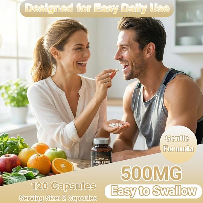 Magnesium Glycinate 500mg with Vitamin D3 | High Absorption Gentle on Stomach | Supports Muscle &amp Bone Function | 120 Vegan Capsules