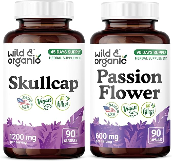 Wild &amp Organic Skullcap 90 Capsules &amp Passion Flower 90 Capsules