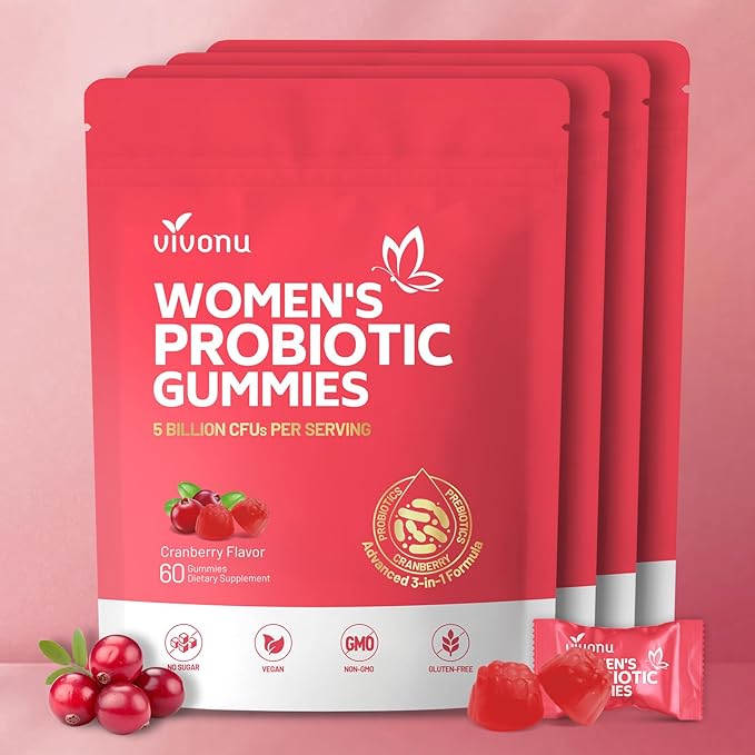 VivoNu Viginal Probiotic for Women Women Probiotic Gummies Feminine Balance Gummies Cranberry Probiotics for Woman Vaginigal Health Yeast Ph Balance| 60 Gummies