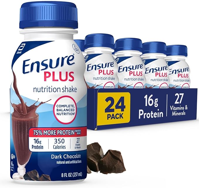 Ensure Plus Dark Chocolate and Ensure Original Milk Chocolate Nutrition Shakes Meal Replacement Protein Vitamins 24 Count