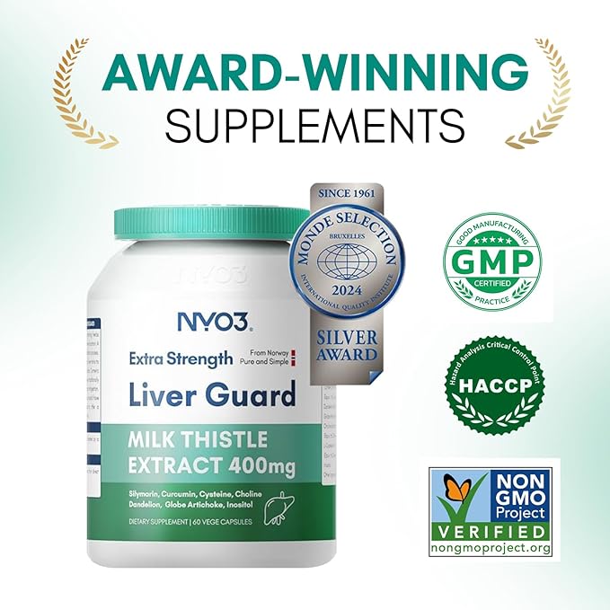 NYO3 Milk Thistle Extract 400mg Liver Cleanse Detox &amp Repair Dietary Supplement for Liver Health 60 Capsules Herbal Health Supplement Antioxidant Support