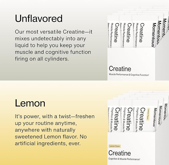 Momentous Creatine Lemon Monohydrate Powder - Creatine Powder - Supports Strength Lean Muscle &amp Recovery for Men &amp Women - NSF Certified for Sport - 6.49 g per Serving - 15 Servings