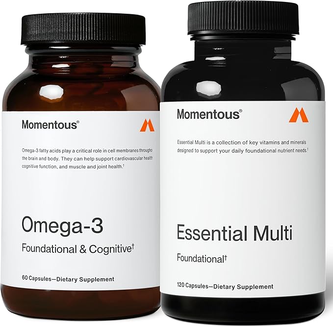 Momentous Omega-3 + Multi Stack - Daily 1600mg Fish Oil Supplement &amp Complete Essential Vitamin &amp Mineral Complex to Support Joint Health EPA &amp DHA - NSF Certified Gluten &amp GMO-Free