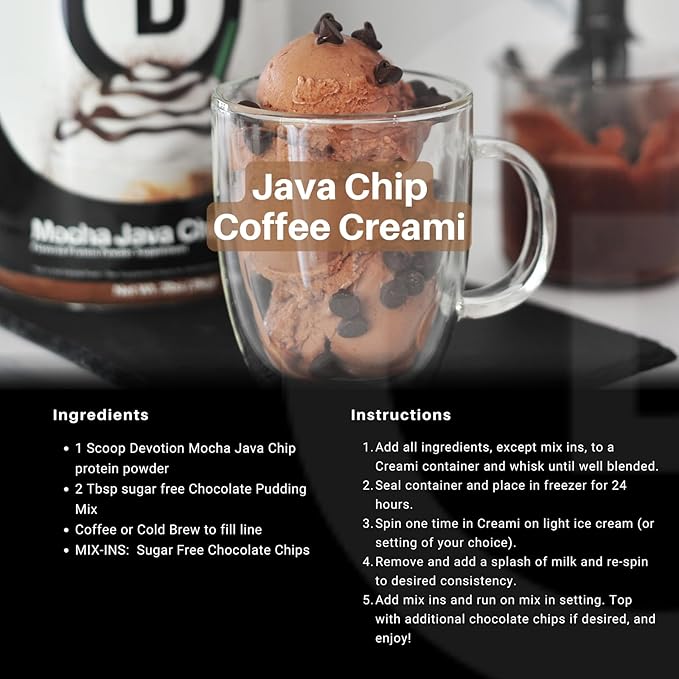 Devotion Nutrition Protein Powder Blend | Gluten Free Keto Friendly No Added Sugars | 1g MCT | 20g Whey &amp Micellar Protein | 12 Single Serving Packets (Mocha Java Chip)