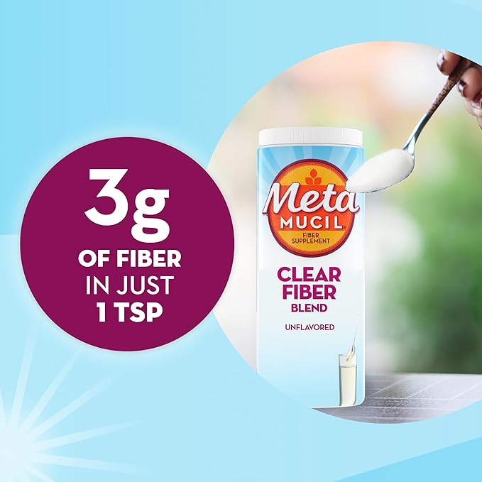 Metamucil Fiber SupplementUnflavored Clear Mixing PowderNo GritNo Sugar AddedPlant Based Prebiotic Fiber Supplement Blend for Daily Digestive Health75 teaspoons(Pack of 2)