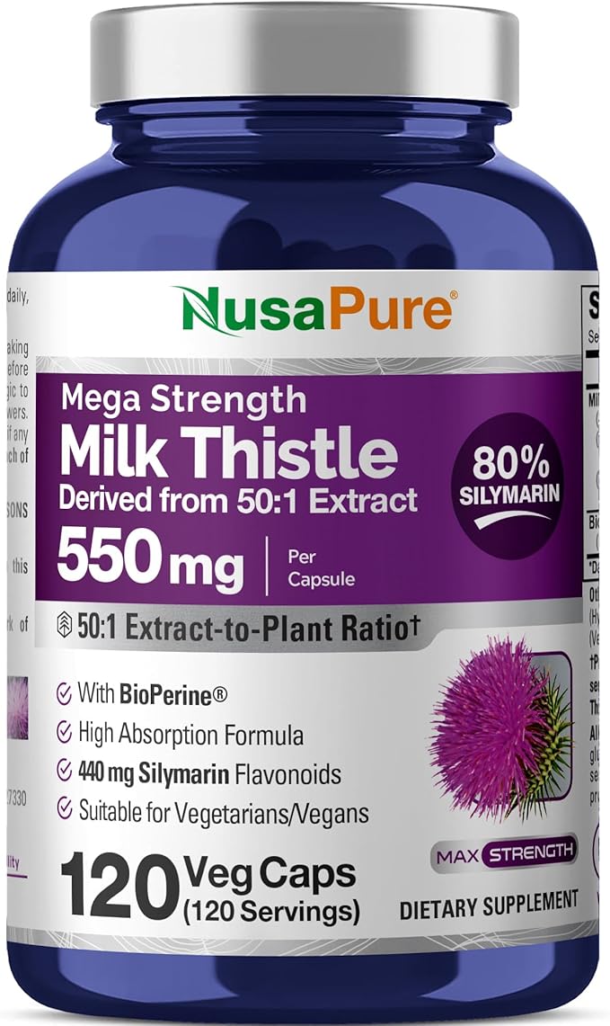 NusaPure Milk Thistle Capsules 550 mg 120 Veg Capsules (Non-GMO Vegan)