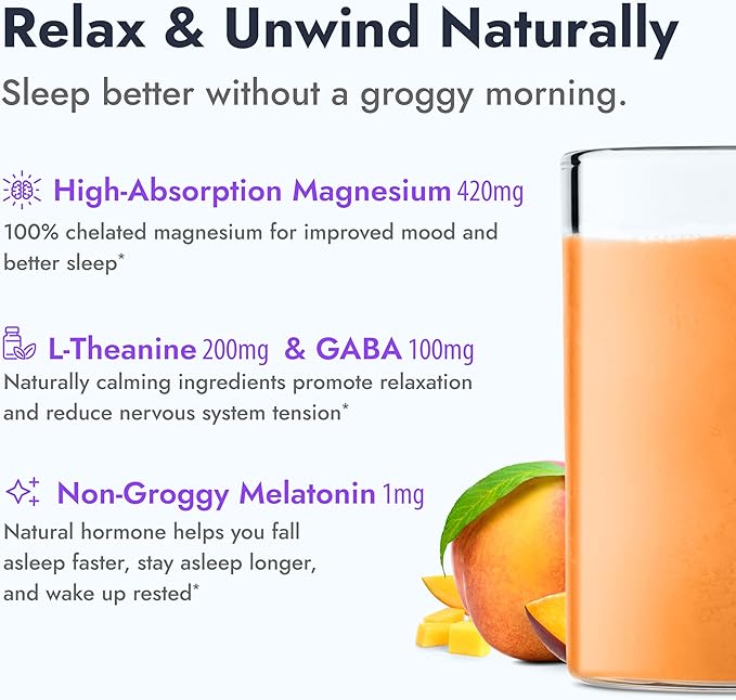 Zipfizz Nightly Calm &amp Sleep Supplement Powder Peach Mango 12.3 oz (30-60 Servings) | Natural Sleep Aid For Kids &amp Adults | Contains Magnesium Melatonin L-Theanine | Relaxation &amp Mood