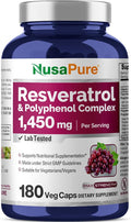 NusaPure Resveratrol &amp Polyphenol Complex 1450mg 180 Vegetarian Caps (Non-GMO Vegan) Vitamin C