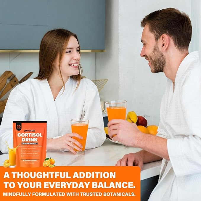 Cortisol Support Drink Mix with Ashwagandha and L-Theanine Stress Relief Supplement Powder for Adults (2pcs Orange)