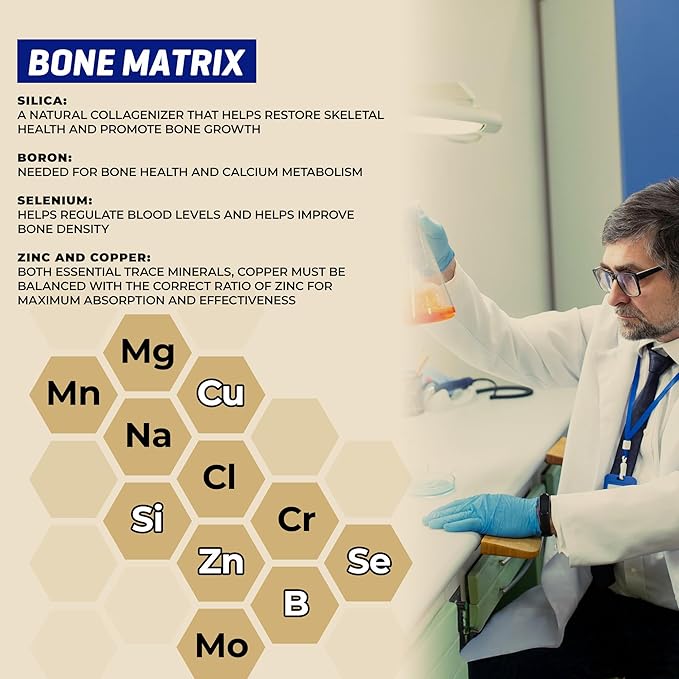 QuikPlus Bone Matrix with Calcium Magnesium Zinc and Potassium - Includes 9 Ionic Liquid Minerals Collagenizer for Bone and Teeth Support Vegan Gluten-Free All Natural (2 Oz)