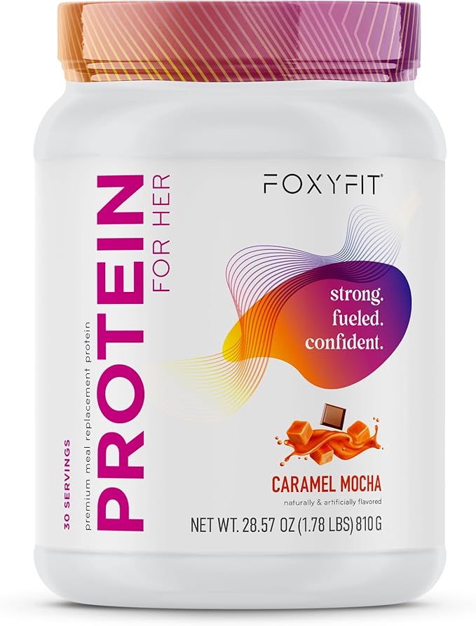 FoxyFit Protein for Her Caramel Mocha Whey Protein Powder with CLA and Biotin for a Healthy Glow (1.85 lbs)