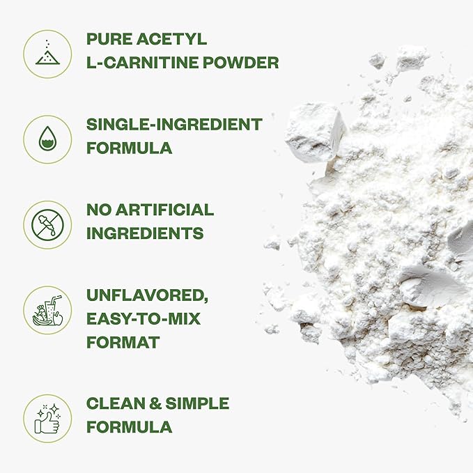 Purisure Acetyl L-Carnitine Powde ALCAR Powder Amino Acid Supplement Acetyl L-Carnitine Supplement for Better Cognitive Performance and Muscular Endurance Gluten Free Non-GMO 250g (8.8 oz)