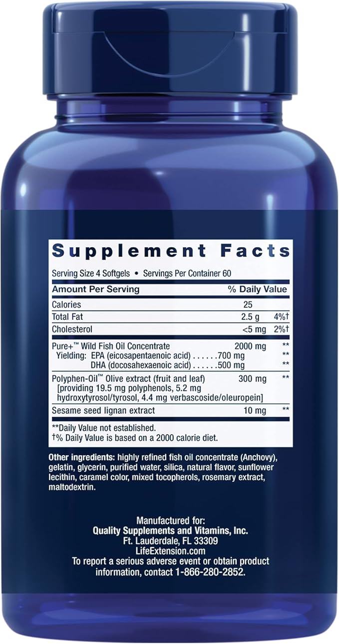 Life Extension Super Ubiquinol CoQ10 with Enhanced Mitochondrial Support ubiquinol CoQ10 &amp Super Omega-3 EPA/DHA Fish Oil Sesame Lignans &amp Olive Extract - Omega 3 Supplement