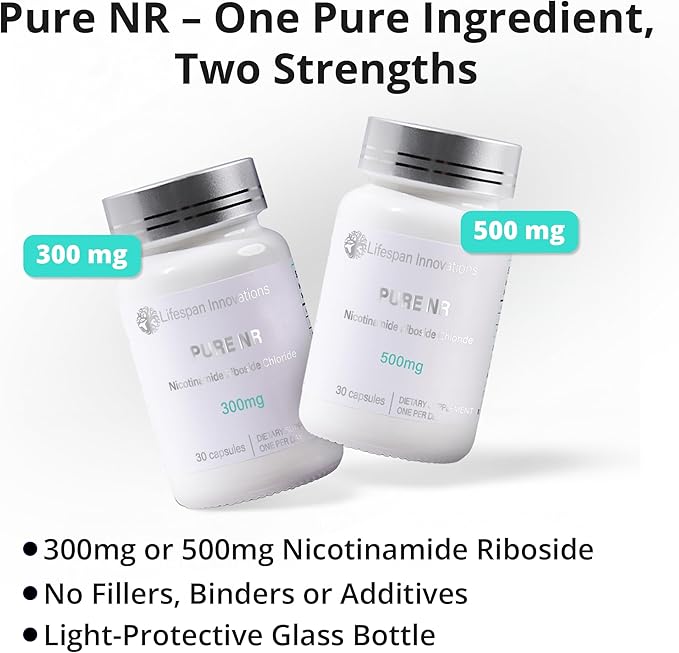 Lifespan Innovations Pure NR Nicotinamide Riboside 300mg - Single Ingredient Supplement - Supports NAD⁺ Levels Cellular Energy &amp Healthy Aging. No Fillers or Binders. 30 Capsules Glass Bottle