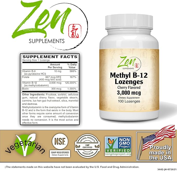 Best Metholated b12 Vitamin &amp B12 with Folic Acid Supplement - with Vitamins B-6 Folic Acid Biotin - Support Cardiovascular Health Healthy Immune System Brain &amp Nerve Function - 100 Lozeng