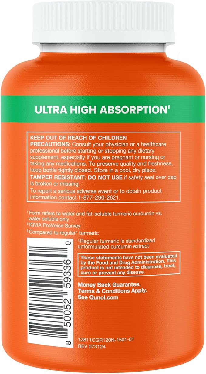 Qunol Turmeric and Ginger Capsules 1000mg Turmeric Supplement Ultra High Absorption to Support Joint Health #1 Doctor Recommended Form of Turmeric Curcumin 120 Count (Pack of 1)