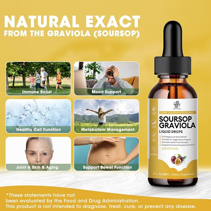 iMATCHME Premium Soursop Graviola for Digestion Support Healthy Skin &amp Sleep Soursop Extract Liquid Drop from Graviola Leaf and Fruit Sugar/Caffeine/Gluten Free Passion Fruit Flavor 2 Fl Oz
