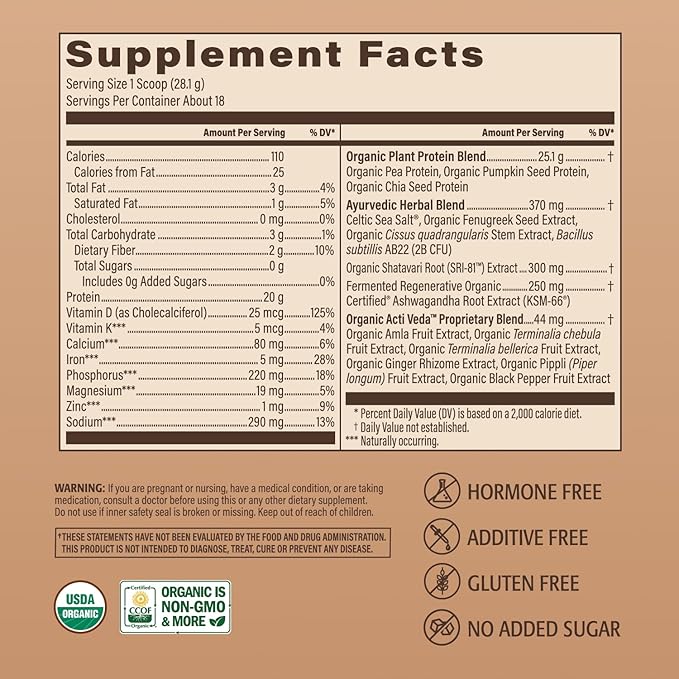 Women’s Plant Protein Powder Chocolate Pea Protein with KSM-66 Ashwagandha® Organic SRI-81™ Shatavari &amp Acti Veda™ (20g Protein)